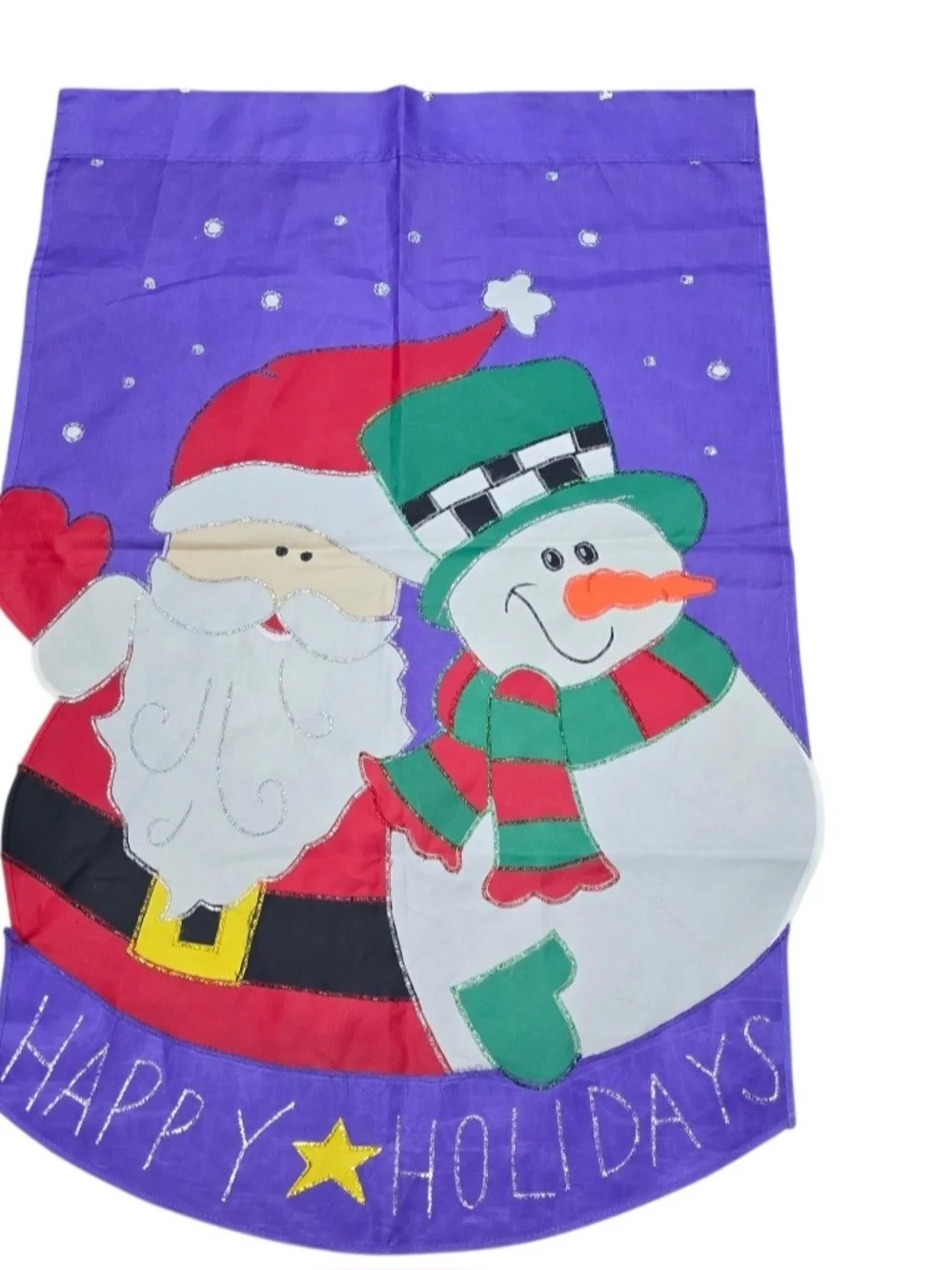 Vintage Happy Holidays Christmas Banner Purple Garden Flag Santa Snowman Double